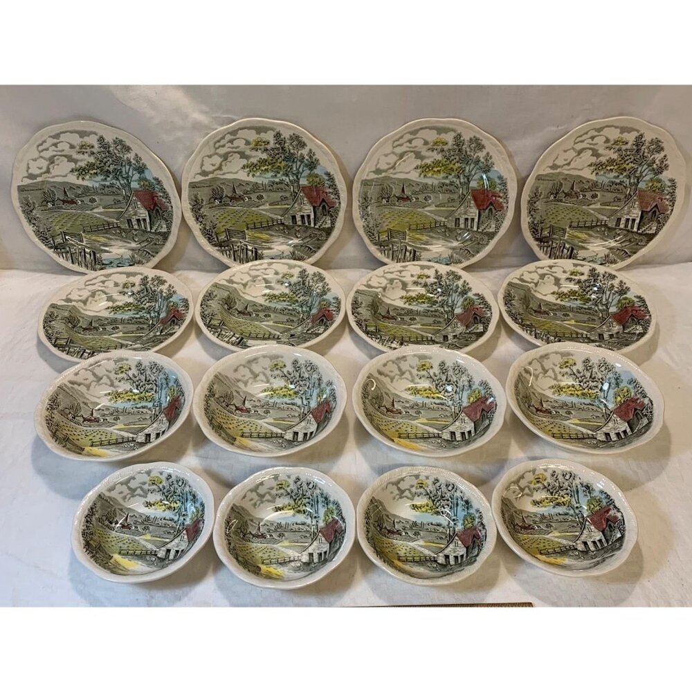 TEA SET & DINNER SET For 4: Vintage Alfred Meakin Home Pastures Made In England